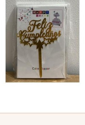 Topper Feliz Cumpleaños estrellas dorado