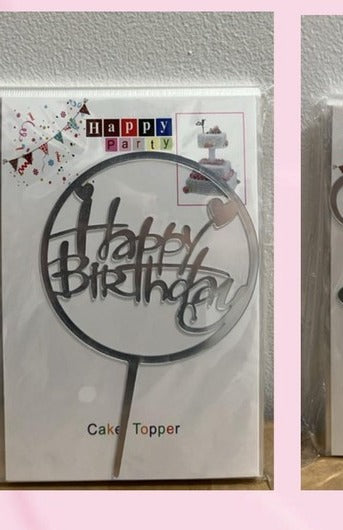 Topper Happy Birthday circular plateado