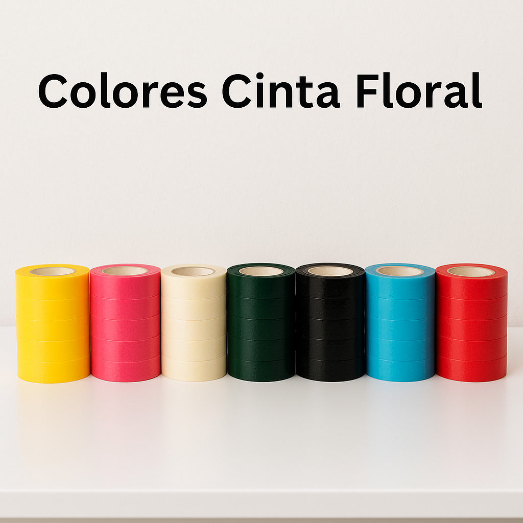 Cinta floral en colores rojo, azul, amarillo, rosa, verde, blanco, negro y café