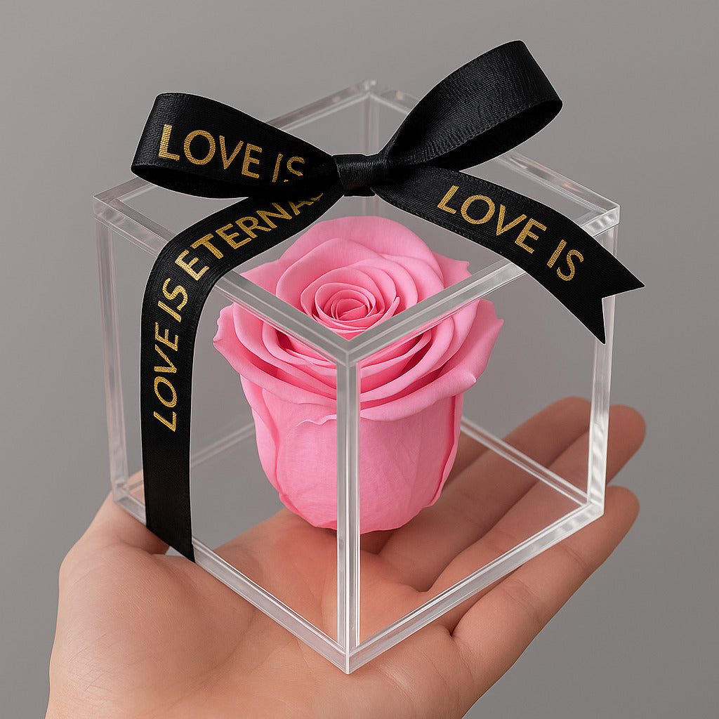Caja acrílica rosa transparente 7.5 cm