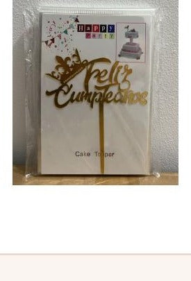 Topper Feliz Cumpleaños corona dorado
