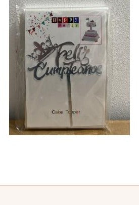 Topper Feliz Cumpleaños corona plateado