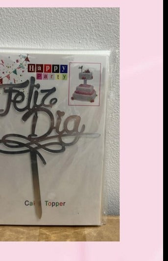 Topper Feliz Día con lazo plateado