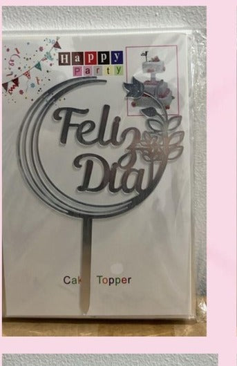 Topper Feliz Día luna plateado