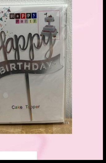 Topper Happy Birthday banner plateado